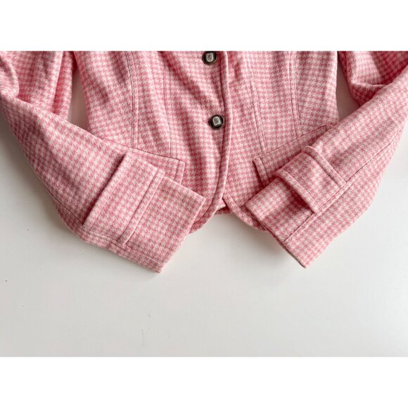 Vintage 00's FORNARINA Pink Houndstooth Wool Tweed Y2K Blazer Jacket, Size XS - Picture 11 of 16